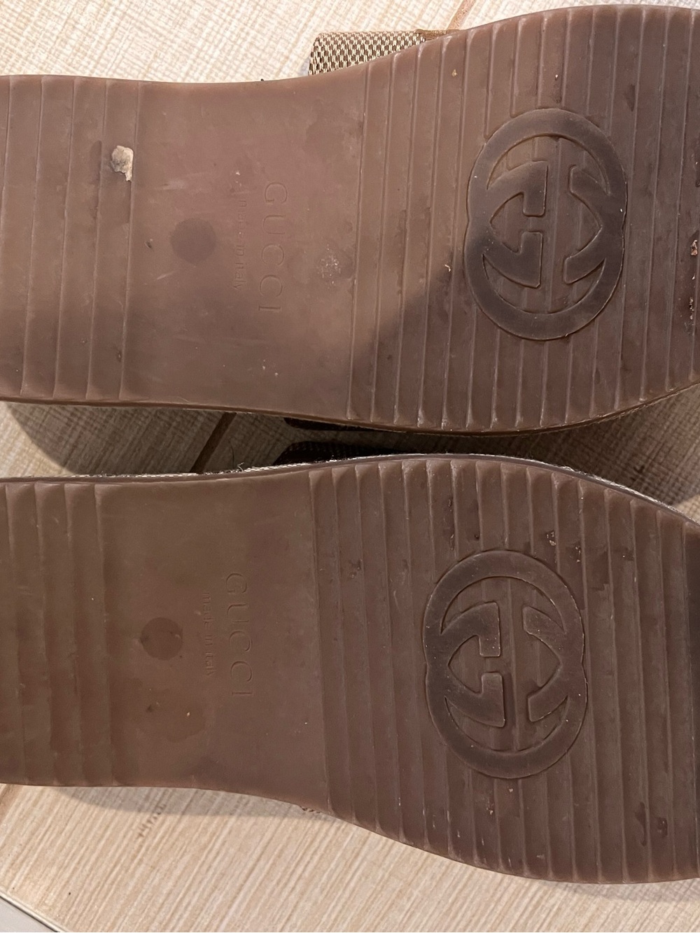 Gucci Brown Monogram Jacquard Slide Sandals - Picture 3 of 3